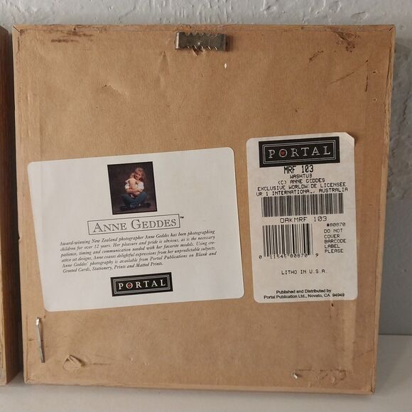 Vintage Anne Geddes Bathroom Prints 90s Babies Framed Decor 7x7 Set Of 2 - Picture 4 of 6